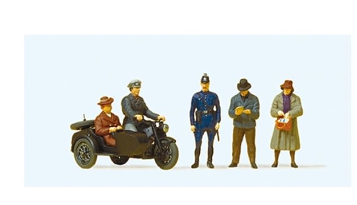 Preiser 10565 Zündapp KS 750 with sidecar and passengers, early epoch III, H0