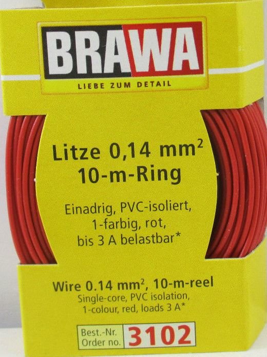 Brawa 3102 Ledning, rød, 0,14 mm, 10 mtr.