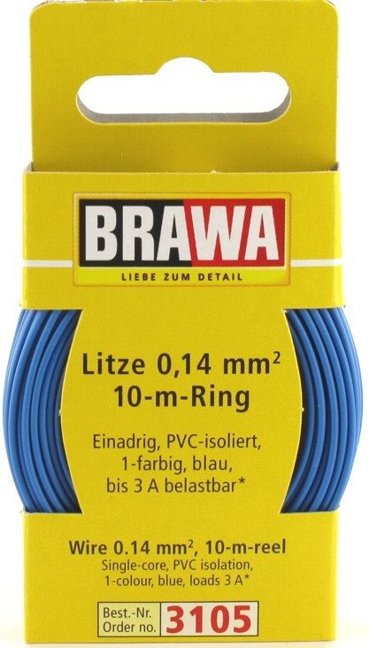 Brawa 3105 Ledning, blå, 0,14 mm, 10 mtr.