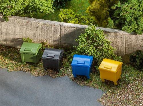 Faller 180343 Waste Bin Set, 4 Pieces in Different Colors, H0