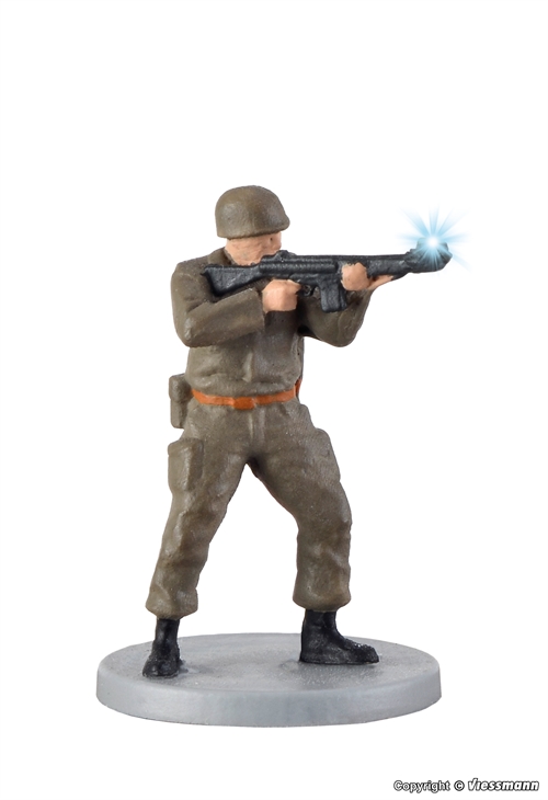 Viessmann 1530 Soldier, standing with gun and muzzle flash, H0