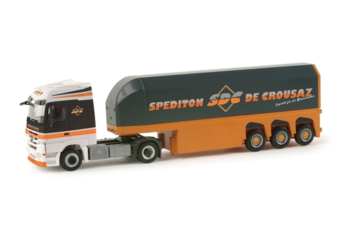 Herpa 156363 Mercedes-Benz Actros LH glass transport semi-trailer "Interliner / De Crousaz"
