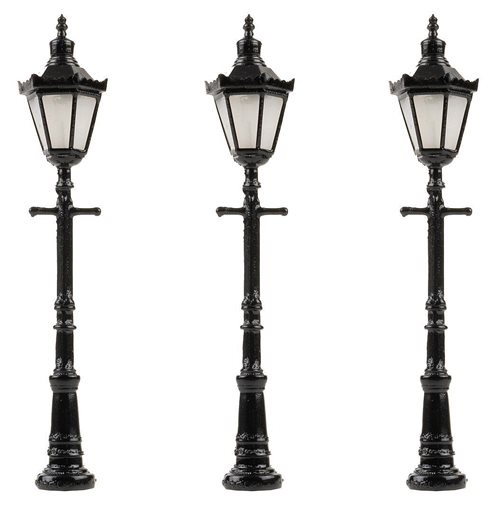 Faller 180112 LED-Parklaterne, Sechskantlaterne mit Krone, warmweiß, 3 Stück, H0