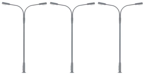 Faller 180120 LED street lights, double, cold white, 3 pieces, H0
