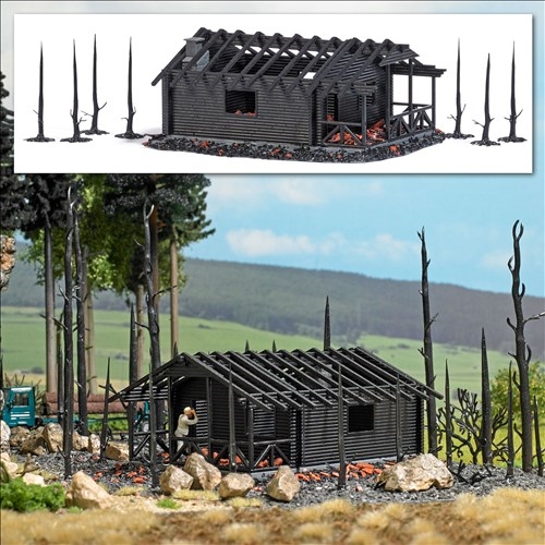 Busch 1853 Burnt-out forest cabin, H0