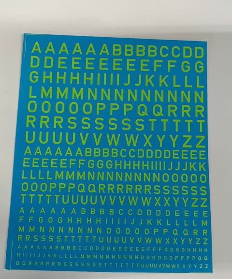 DMC Decals B22 Letters, mixed sizes, green fluorescent