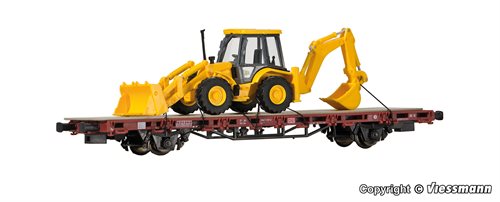 Kibri 26260 H0 Low side car with excavator loader JCB 4CX 4x4x4, finished model