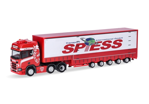 HERPA 317016 Scania CR 20 HD 6x2 volume tarpaulin semi-trailer 5a "Spiess" (Baden-Württemberg/Ertingen)