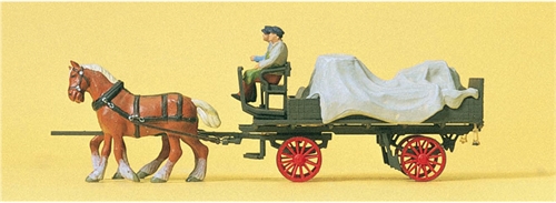 Preiser 30446 Horse-drawn carriage with tarpaulin, H0