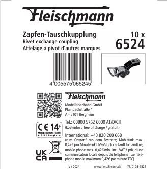 Fleischmann 6524 Pin-type Interchangeable Coupler for Model Trains, Scale H0