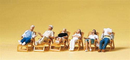 Preiser 10430 Afslapning på terrassen, seks figurer med liggestole, H0 NYHED 2016