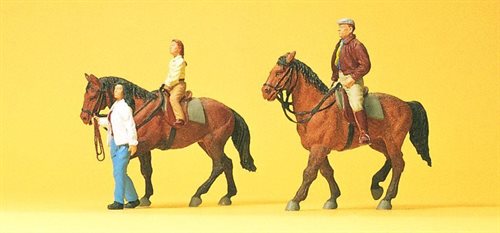 Preiser 10501 Ryttere, tre figurer samt to heste, H0