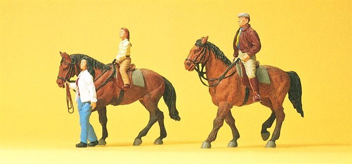 Preiser 10501 Ryttere, tre figurer samt to heste, H0