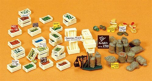 Preiser 17501 Frugt og grøntsager, kasser og sække samt tilbehør, H0 NYHED 2016