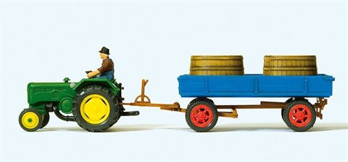 Preiser 17943 Lanz D2416 Tractor with Wagon and Two Wine Barrels, H0