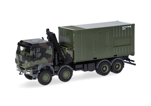 Herpa 747288-002 Iveco Trakker 8x8 Truck with crane and 20 ft. container "Bundeswehr"