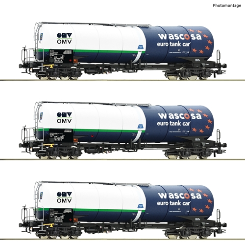 Roco 6600054 3-piece set: Tank wagons, Wascosa/OMV, ep VI