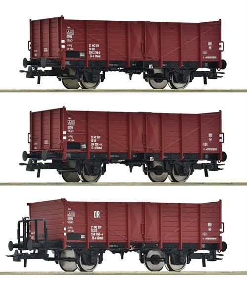 Roco 6600146 3-piece set with open freight cars, DR ep IV