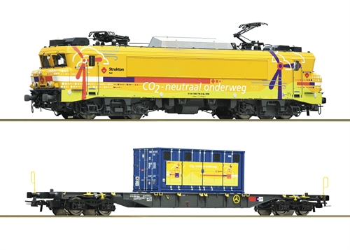 Roco 7510117 2-part set: Electric locomotive 1756 with container car, Strukton Rail, ep VI, DC