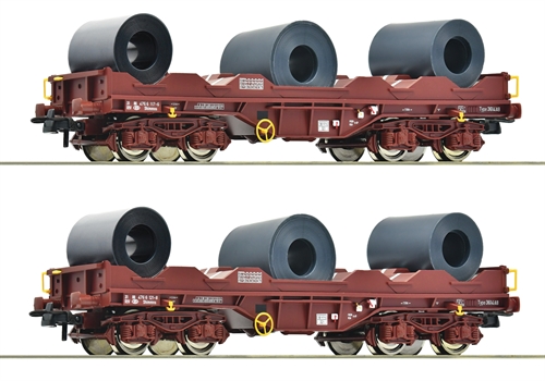 Roco 76338 2-piece set: Coil transport wagons, SNCB, ep V-VI, H0