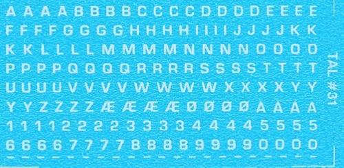 DMC Decals 31H RDAF letters and numbers - white decals, 1.5 mm high