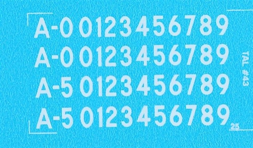  DMC Decals 43H RDAF letters and numbers - white decals, 4.5 mm high