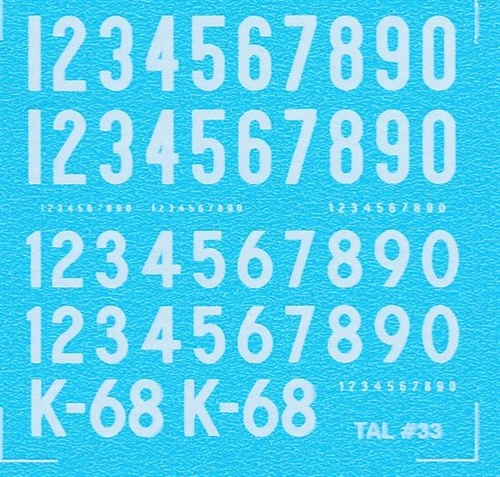 DMC Decals 33H RDAF letters and numbers - white decals, 7 mm high