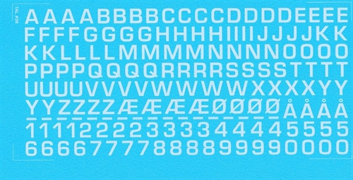 DMC Decals 28H RDAF letters and numbers - white decals, 7 mm high