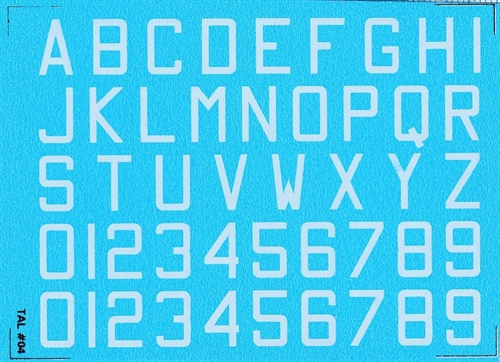 DMC Decals 04H RDAF letters and numbers - white decals, 10 mm high