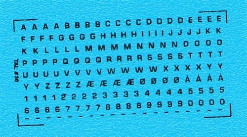  DMC Decals 38S RDAF letters and numbers - black decals, 1 mm high