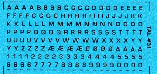  DMC Decals 31S RDAF letters and numbers - black decals, 1.5 mm high