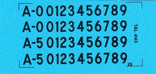 DMC Decals 43S RDAF letters and numbers - black decals, 4.5 mm high
