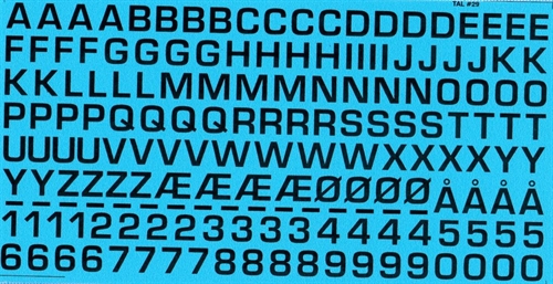 DMC Decals 29S RDAF letters and numbers - black decals, 8 mm high