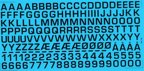 DMC Decals 40S RDAF letters and numbers - black decals, 9 mm high