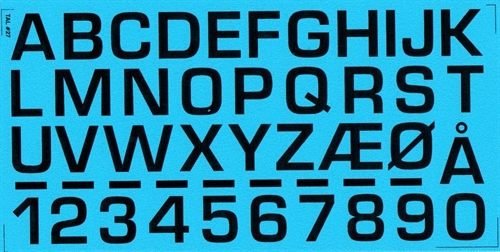 DMC Decals 27S RDAF letters and numbers - black decals, 16 mm high