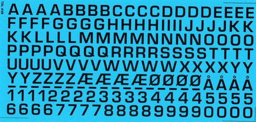  DMC Decals 28S RDAF letters and numbers - black decals, 7 mm high