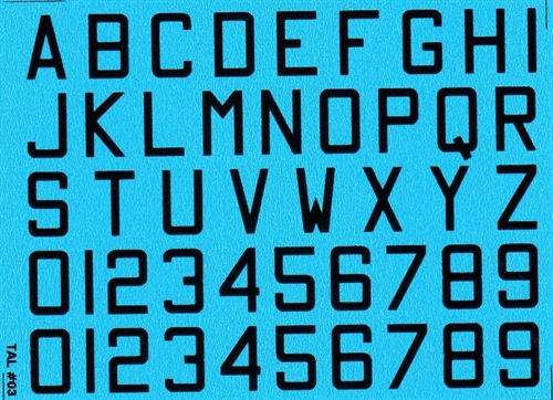 DMC Decals 03S RDAF letters and numbers - black decals, 10 mm high