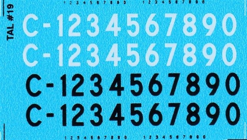 DMC Decals 19S/H RDAF numbers - black and white decals, 5 mm high