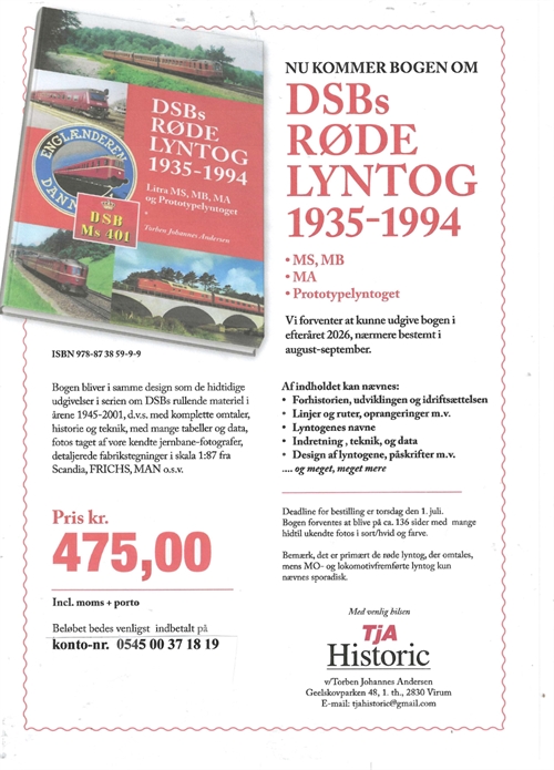 Tja Historic 8 DSB's red express trains 1935-1994, Upcoming news 2026