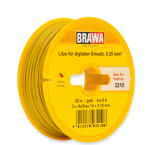 Brawa 3210 0,25 mm2 ledning, gul, 25 m spole