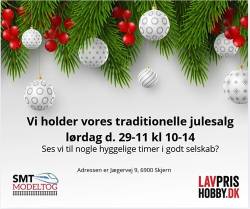 Julesalg hos SMT-Modeltog lørdag d. 3. december kl 10-15