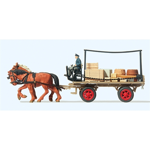 Preiser 30434 Horse Carriage with Driver, Horses and Cargo H0